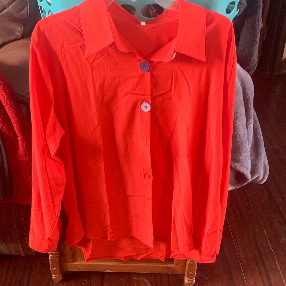Vibrant Red Women's Button-Up Top